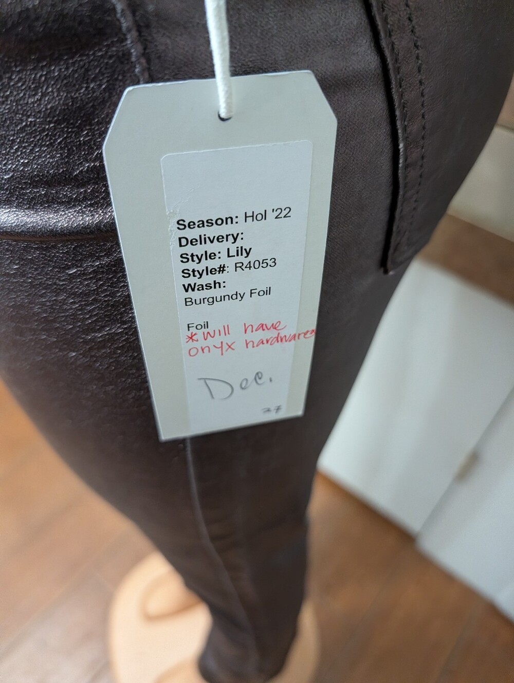 Fidelity Denim Lily High Boot Jeans Burgundy Metallic Foil-Coated Size 26 - Picture 11 of 12